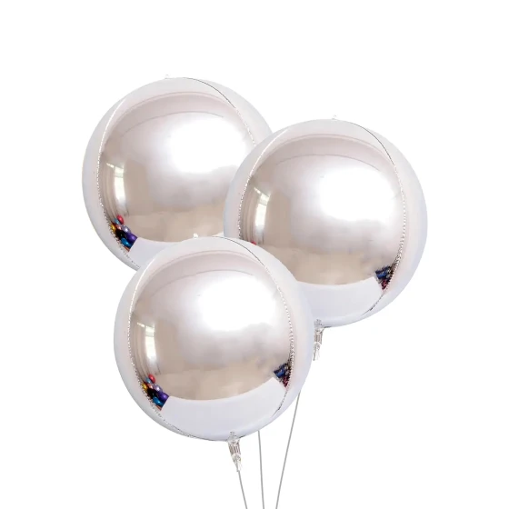 3pcs 10″ 4D Sphere Orbz Foil Balloon - Silver