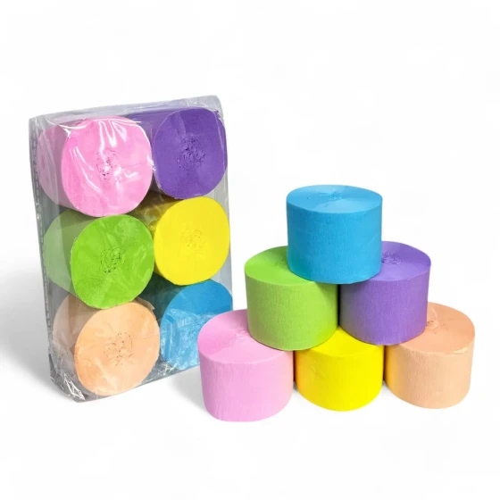 6-Pieces Multicolor Pastel Crepe Paper Streamers, Crepe Paper Rolls - Party Decoration