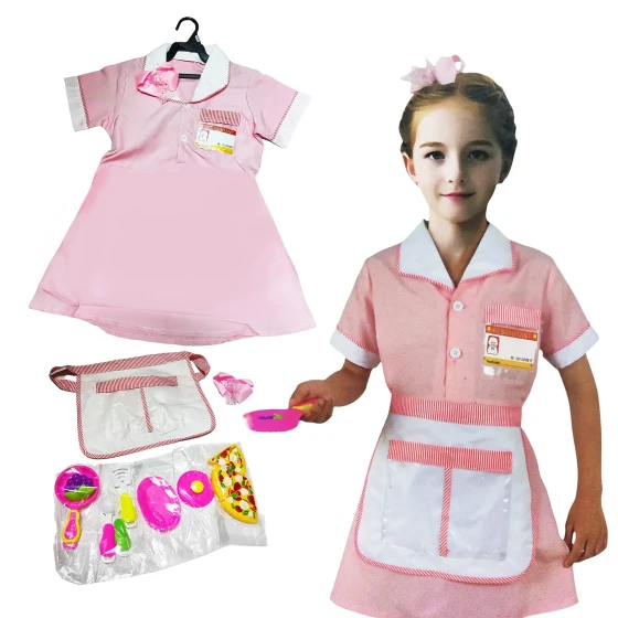 Kid’s Lady Cook/Chef Costume, Pink - 3 to 7 Years Old