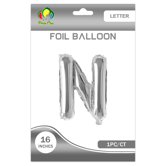 16″ Letter N Foil Balloon, Silver