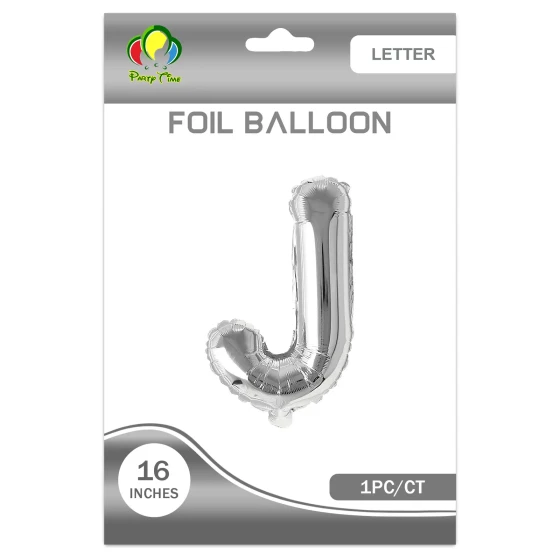 16″ Letter J Foil Balloon, Silver