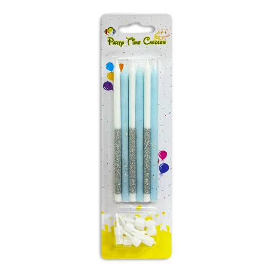 12pcs Birthday Candle Sticks, Blue & White