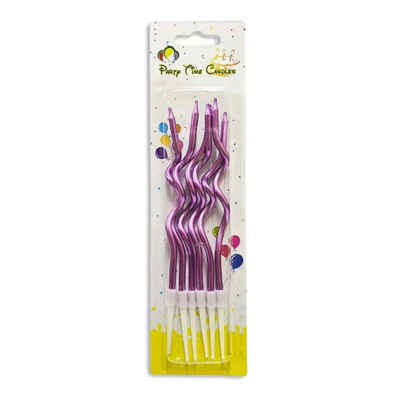 6pcs Metallic Curly Spiral Birthday Candles, Pink