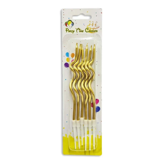 6pcs Metallic Curly Spiral Birthday Candles, Gold
