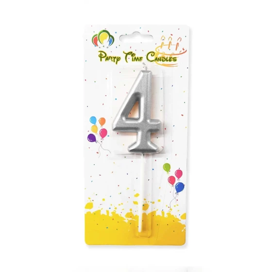 Number 4 Candle, Silver - Birthday Candle