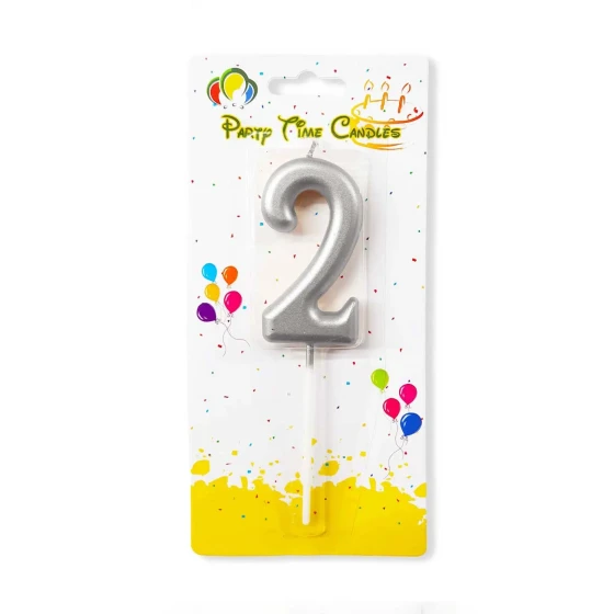 Number 2 Candle, Silver - Birthday Candle