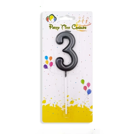 Number 3 Candle, Black - Birthday Candle