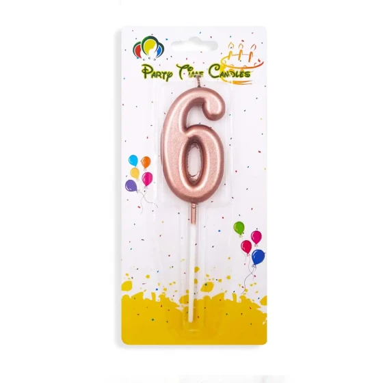 Number 6 Candle, Rose Gold - Birthday Candle
