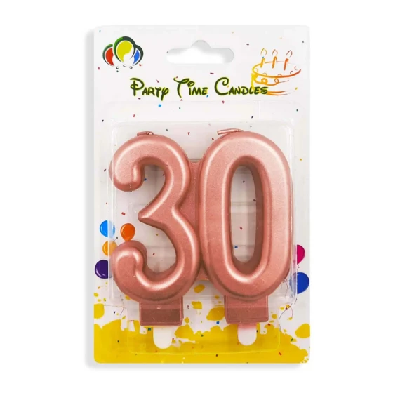 Number 30 Birthday Candle, Rose Gold
