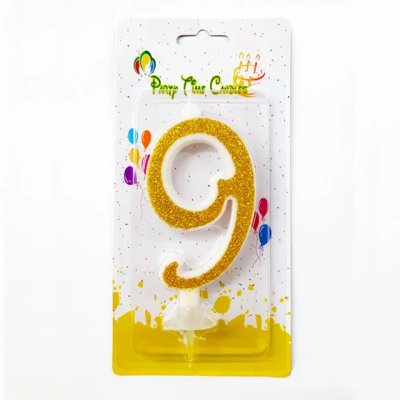 Number 9 Glittery Number Candle, Gold - Birthday Candles