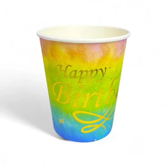 6-Pieces 9oz Disposable Happy Birthday Paper Cups - Colorful Gradient