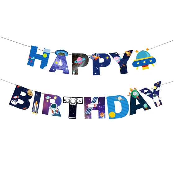 Space Ship / Outer Space Happy Birthday Banner - Birthday Party Decoration