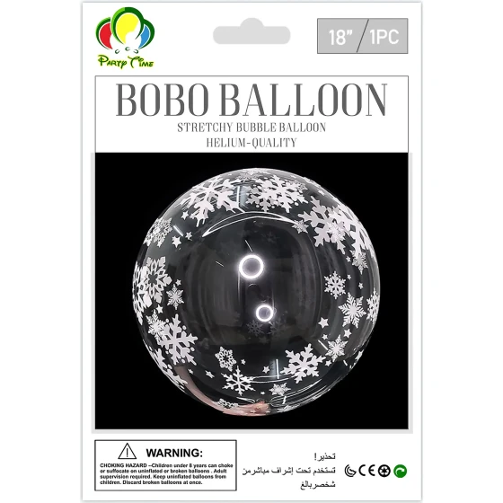 1pc 18inch Clear Bobo Balloons, Bubble Balloons - White Snowflakes