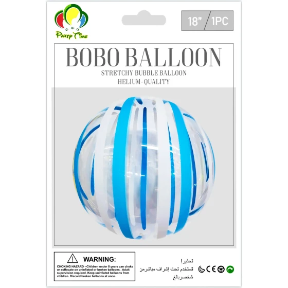1pc 18inch Clear Bobo Balloons, Bubble Balloons - White & Blue Stripes