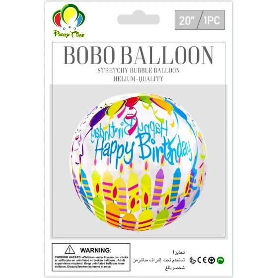 1pc 20inch Clear Bobo Balloons, Bubble Balloons - Colorful Happy Birthday