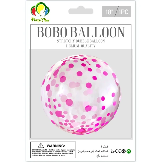 1pc 18inch Clear Bobo Balloons, Bubble Balloons - Pink Polkadots