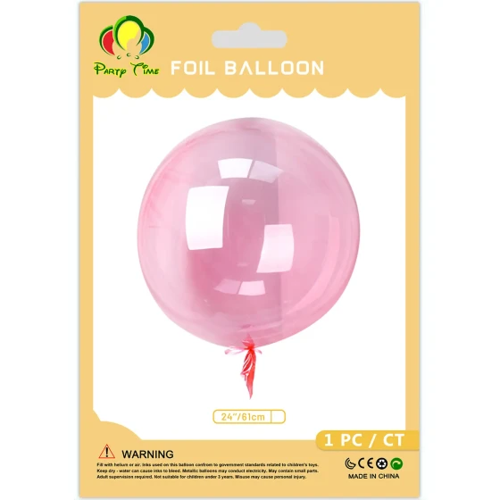 1pc 24inch Clear Bobo Balloons, Bubble Balloons - Red