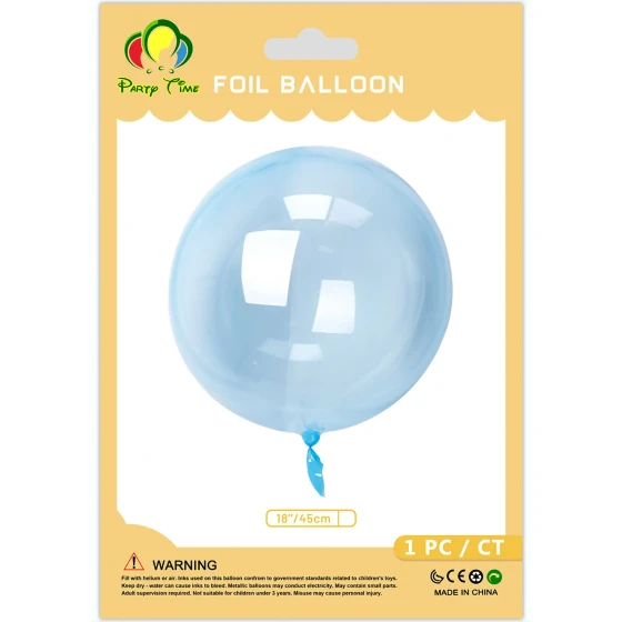 1pc 18inch Clear Bobo Balloons, Bubble Balloons - Blue