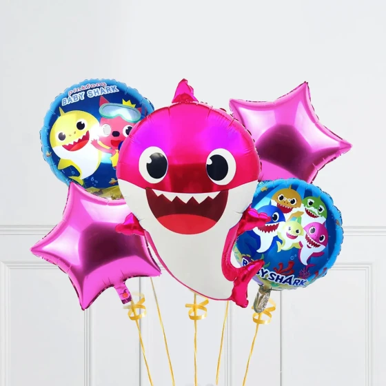 5-Pieces Baby Shark Foil Balloons Set, Pink