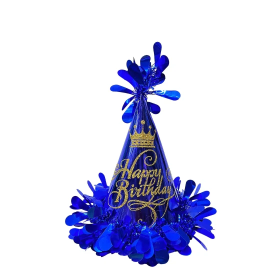 1pc 20cm Shiny Blue Happy Birthday Party Hats, Party Favors