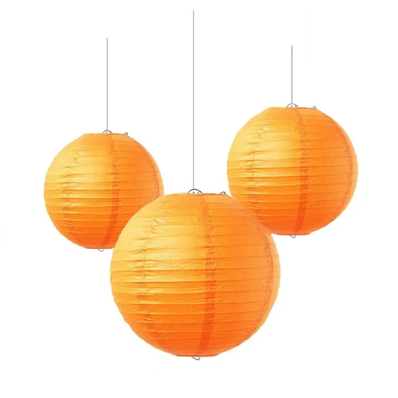 3-Pieces Orange LED Paper Lanterns - Party Decoration
