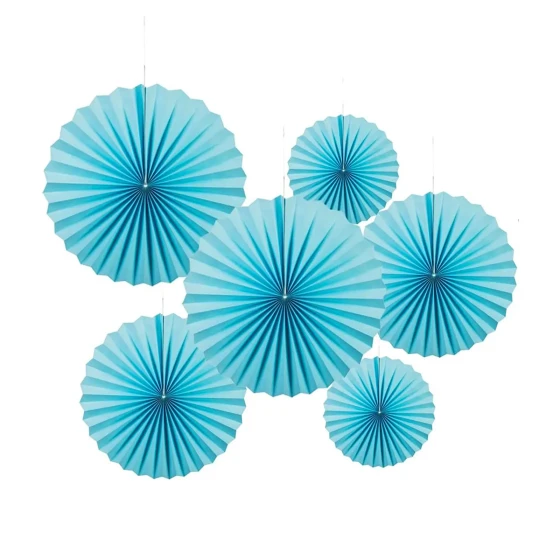 6-Pieces Set of Light Blue Hanging Paper Fans - Party Decoration