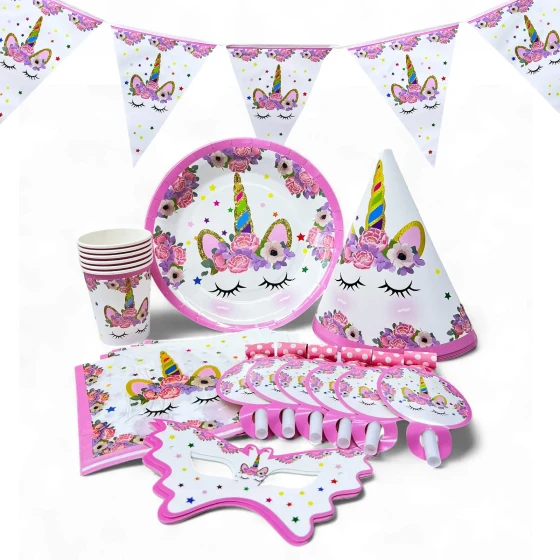 37-Pieces Unicorn Party Pack Disposable Tableware Sets - Party Supplies
