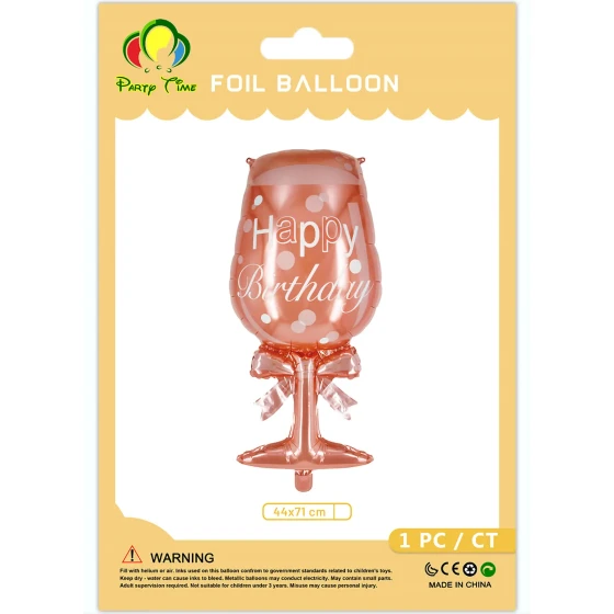1 Piece 44x71cm Wine Glass Happy Birthday Foil Balloon, Rose Gold