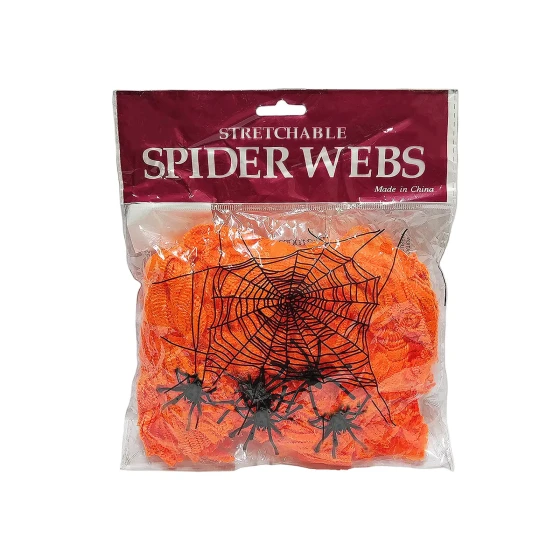 100grams Stretchable Spider Web & Small Spiders, Orange - Halloween Decorations