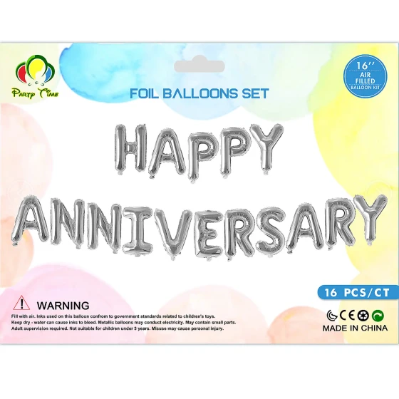 16″ Happy Anniversary Foil Balloon Set - Silver