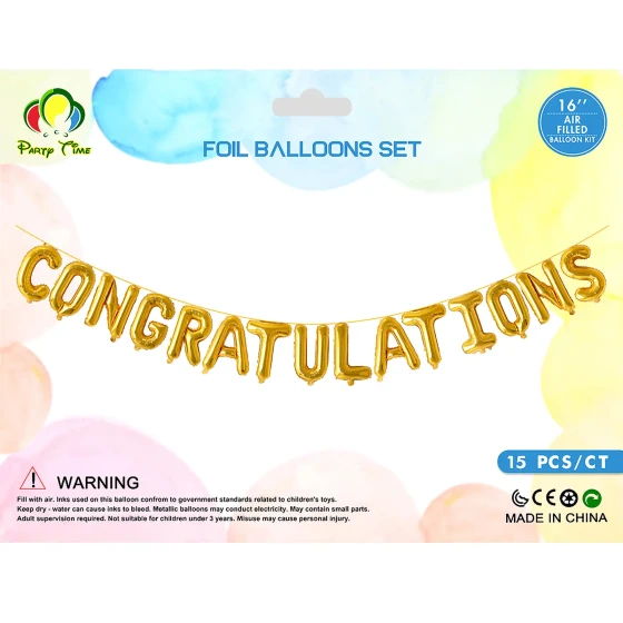 16″ Congratulations Foil Balloon Set - Gold