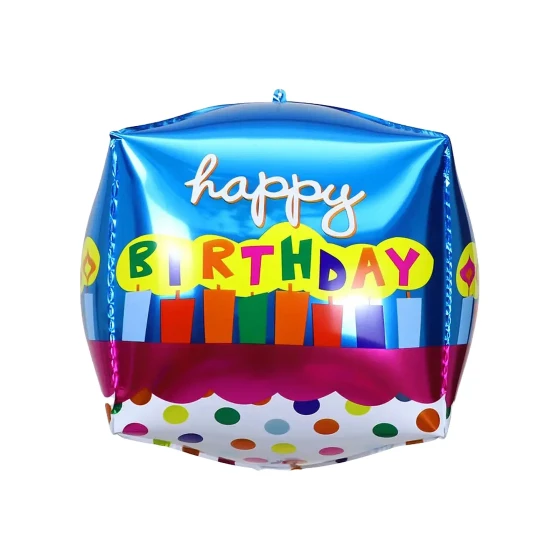 1 Piece 24inch Colorful 4D Cube Happy Birthday Foil Balloon