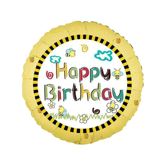 1 Piece 18inch Yellow Bee Design Happy Birthday Foil Balloon