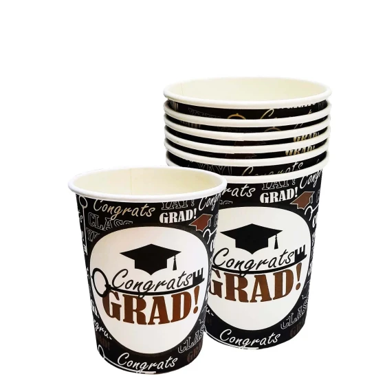 6-Pieces 9oz Congrats Grad Design Graduation Paper Cups