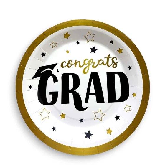 6-Pieces 9″ Congrats Grad Design Graduation Paper Plates