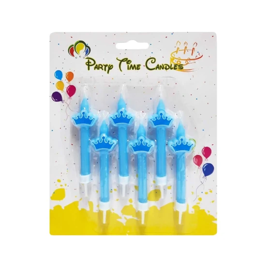 6-Pieces Prince Crown Birthday Candles Set - Blue