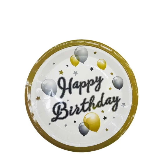 6-Pieces 7″ Happy Birthday Paper Plates - Balloons & Stars Design