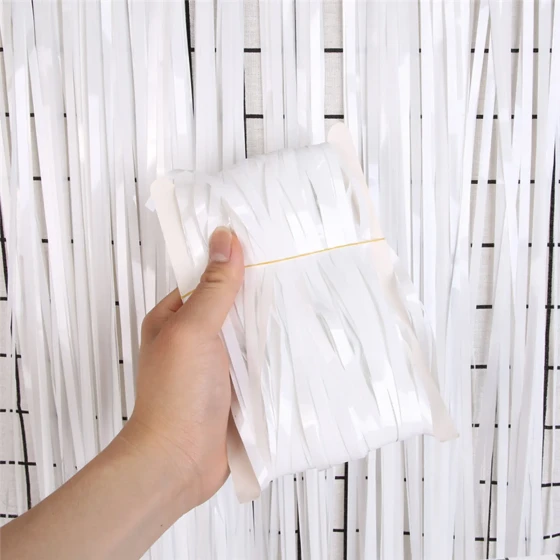 1mx2m Foil Fringe Curtain - White