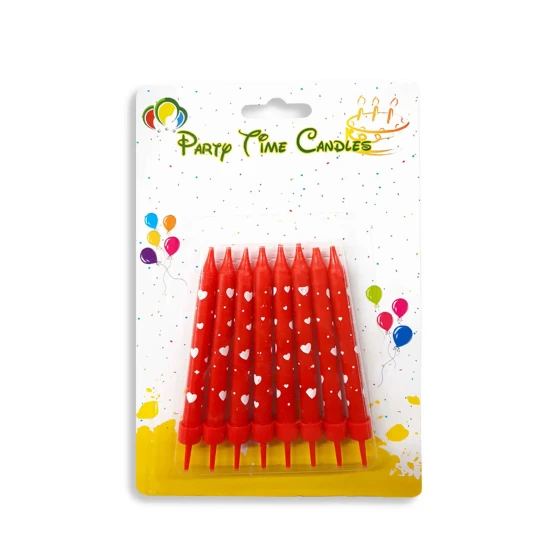 8-Pieces Hearts Design Birthday Candle - Red & White