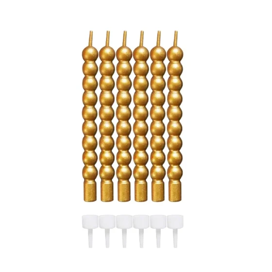 6 Pcs set Metallic Gold Ball Candles with Holders 8.5cm Long Bubble Shape Cake Candles