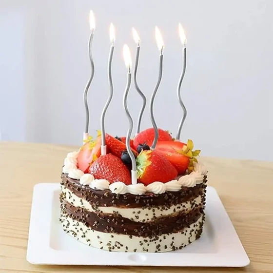 Spiral Shape Silver Shiny Birthday Candle