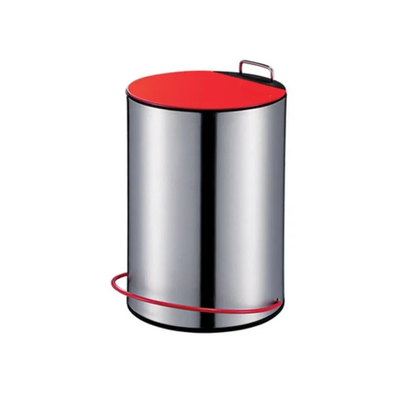 Stainless Steel Coated Dust Bin With Pedal & Color Lid 5LT - Matte Finish (Green & Red) Hygiene System - Made in China
