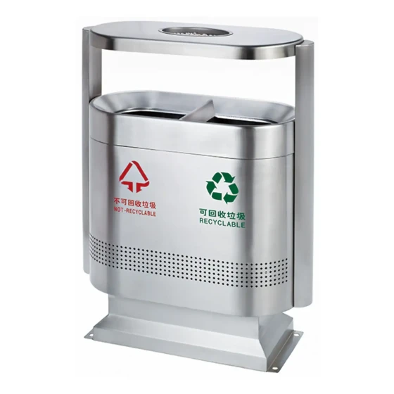 Stainless Steel Coated 2 Compartment Recycle Bin (51LT) With Ashtray - Hygiene System - Made in China