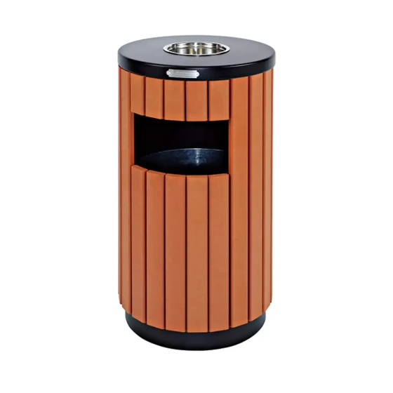 Outdoor Barrel Bin With Ashtray (Wood Color) - Hygiene System - Made in China