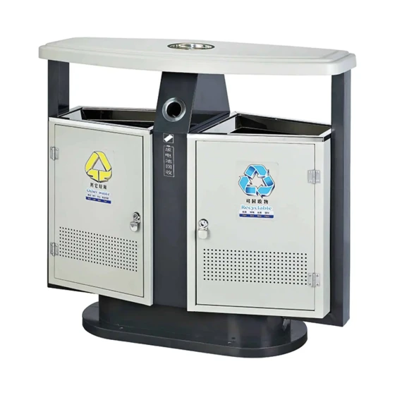 Outdoor 2 Compartment Iron Recycle Bin (44LT) With Ashtray - Hygiene System - Made in China