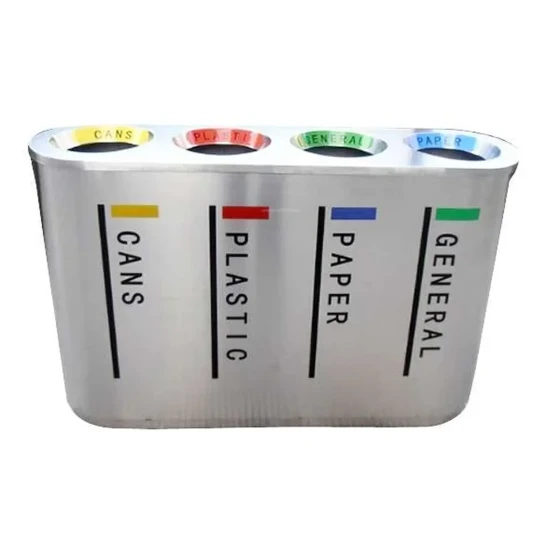 Stainless Steel commercial trash bin brushed Finish 4 top_60Ltr each bin L 120 x W 36 x H 75