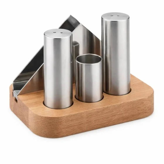 Salt & Pepper Set Stainless + Wood