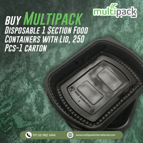 Disposable 1 Section Food Containers with Lid, 250 Pcs-1 carton