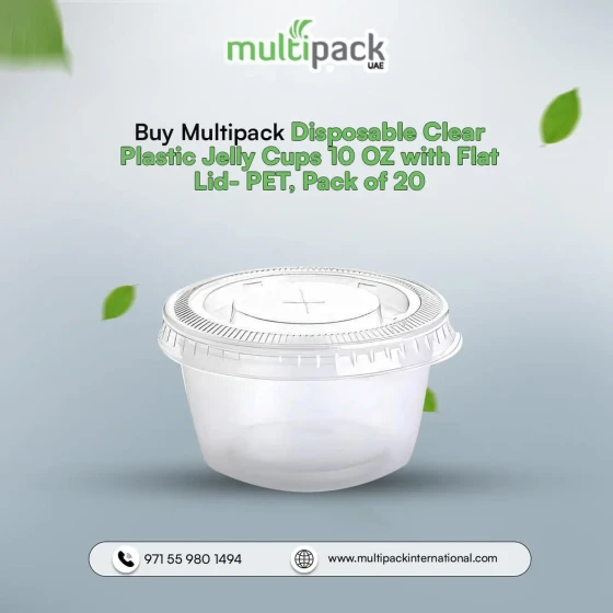 Buy Multipack Disposable Clear Plastic Jelly Cups 10 OZ with Flat Lid- PET, Pack of 20