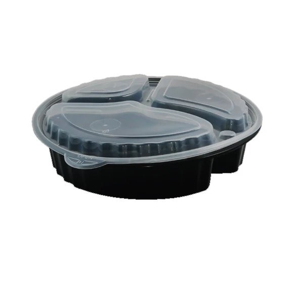BLACK ROUND DELI CONT. 3 COMP W/LID (KP-9333)